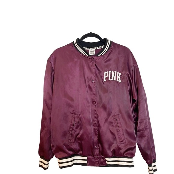 Pink Victoria Secret Love PINK Purple/Maroon Lightweight Bomber Jacket - Picture 5 of 7